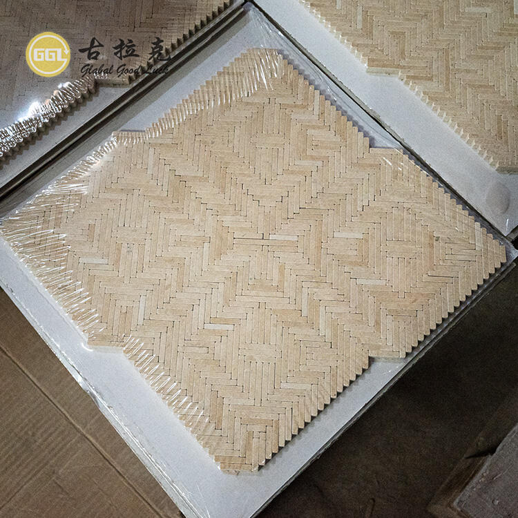 Beige Herringbone Shape Marble Mosaic Finger Style Floor Wall Tiles