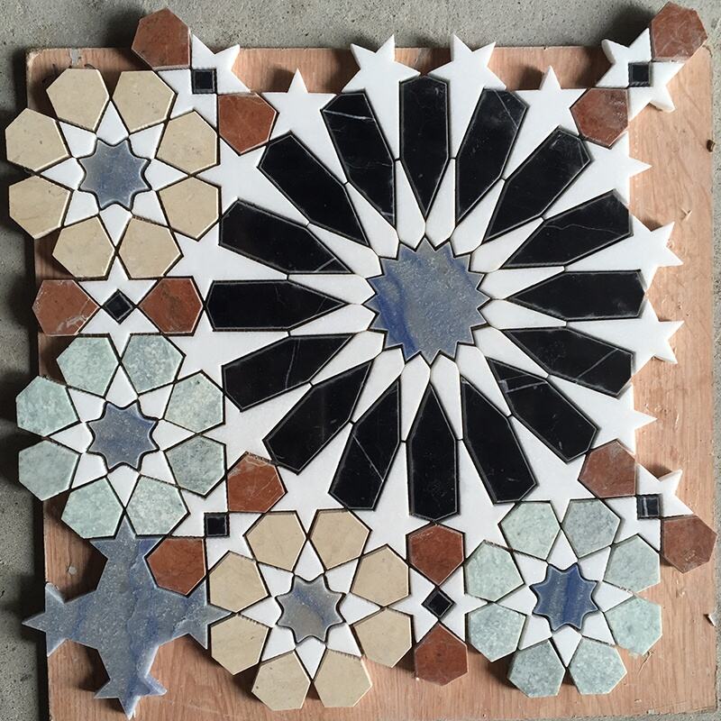 Interior Decoration Flower Pattern Waterjet Marble Stone Mosaic Tiles for Wall Floor
