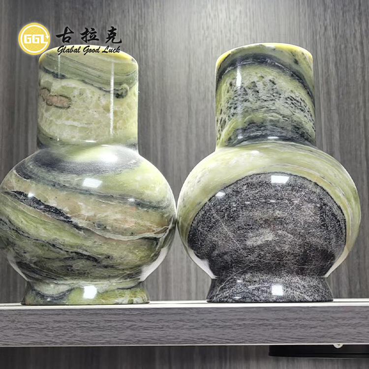 Natural Green Marble Stone Flower Vase Container Craft for Home Decor