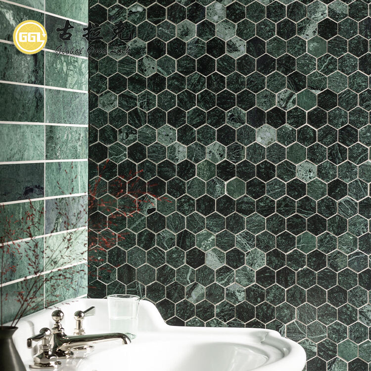 Green Marble Stone Mosaic Tile for Bathroom Wall Floor Decor