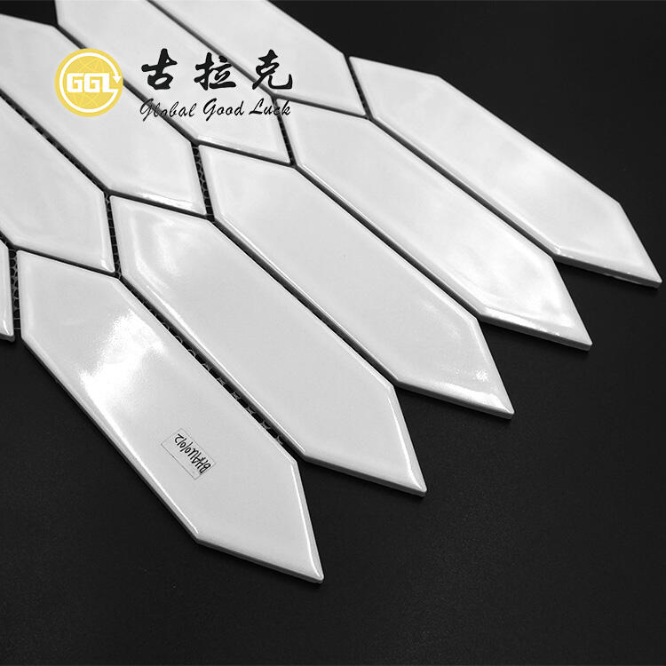 Glossy Long Hexagon White Mosaic Ceramic Tiles for Wall and Floor