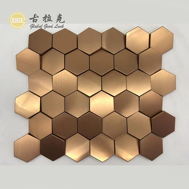 Hexagon Mosaiek Ry stainless steel metaal mosaïek Goue Borstel Mosaïeks Muurversiering