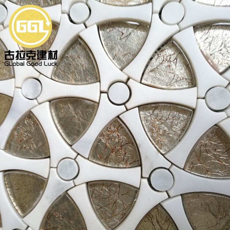 Dizajn Uniku Gold Foils Glass Marble Waterjet Mosaic Dizajn Uniku Gold Foils Glass Marble Waterjet Mosaic Tile