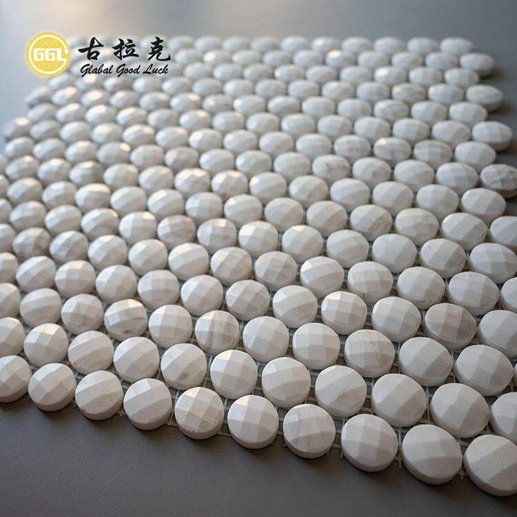 Diamond Surface Design Ariston White Marble Mini Round Shape Marble Mosaic Tiles