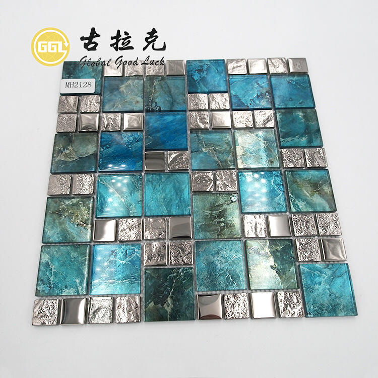 Crystal Glass Blend Stainless Steel Glossy Square Glass Mosaic Tile Wall Decor