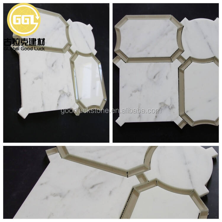 Irregular Design White Marble Mix Glass Waterjet Mosaic Tile for Wall and Floor Decor