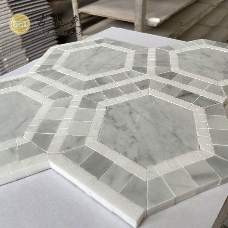 Light Gray Mix White Edge Marble Tile Hexagon Shape Marble Mosaic Tile For Home/Villa/Office Floor And Wall Decor