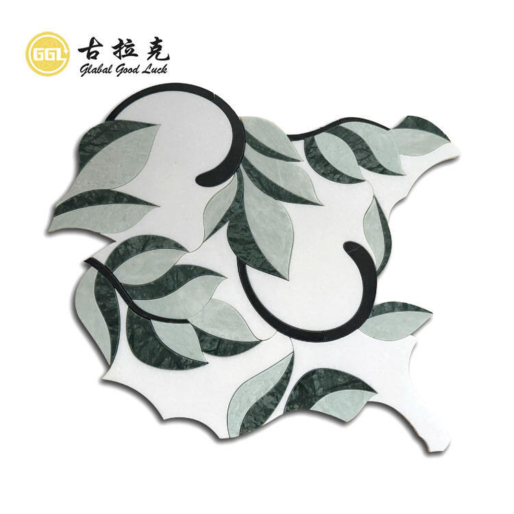 Leaf  Design Green and White Marble Mosaic Tiles