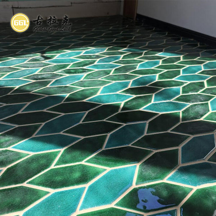 Hexagon Ceramic Mosaic Tile Leaf Design for Home Bathroom Wall Decor