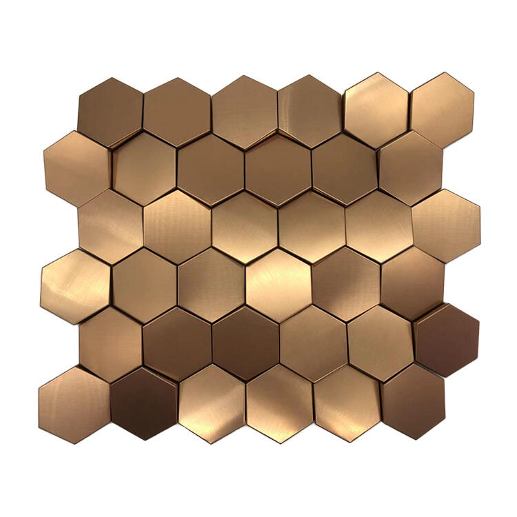 Hexagon Mosaiek Ry stainless steel metaal mosaïek Goue Borstel Mosaïeks Muurversiering