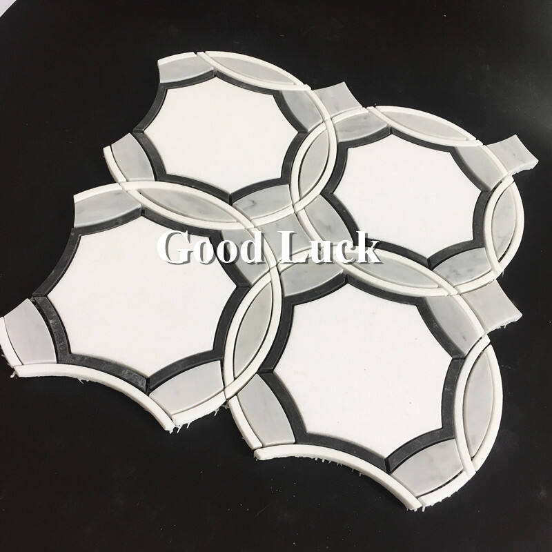 Round Mix Hexagon Shape Waterjet Marble Mosaic Backsplash Tile