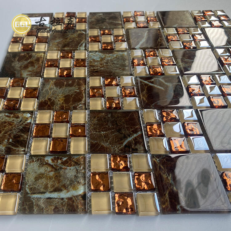 Vintage Metal Mix Glass Mosaic Tile Polished Shiny Square Shape Mosaic Interior Design Mosaic Tile