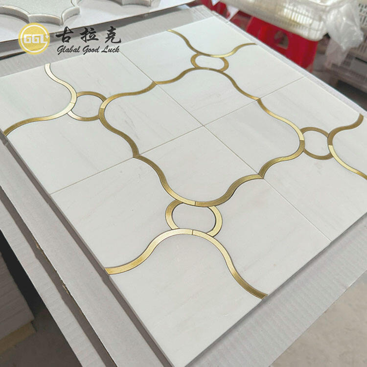 Light Luxury Marble Mosaic Inlay With  Brass Mosaic Tile for  Wall Modern Design