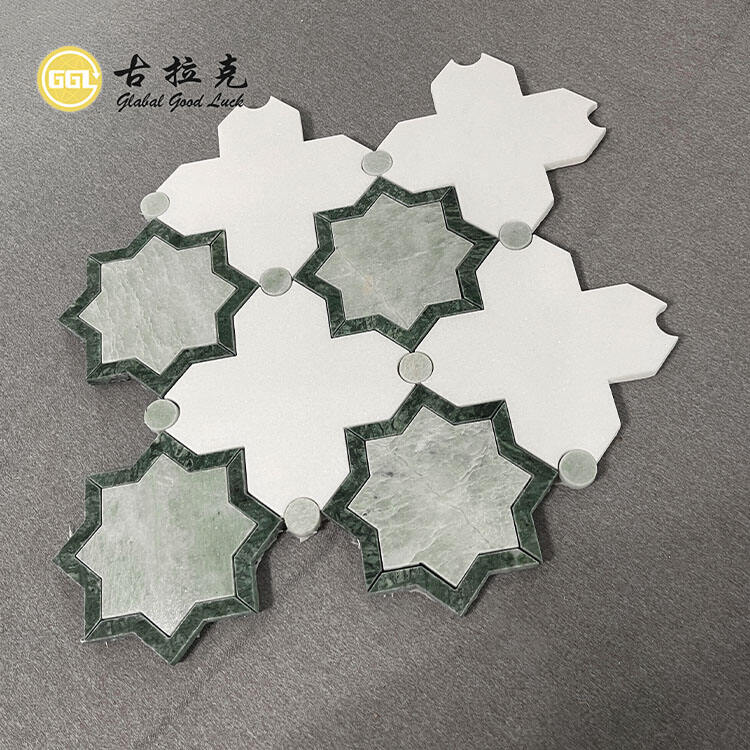 Flower Design Marble Parquet Feature Waterjet Mosaic Tile