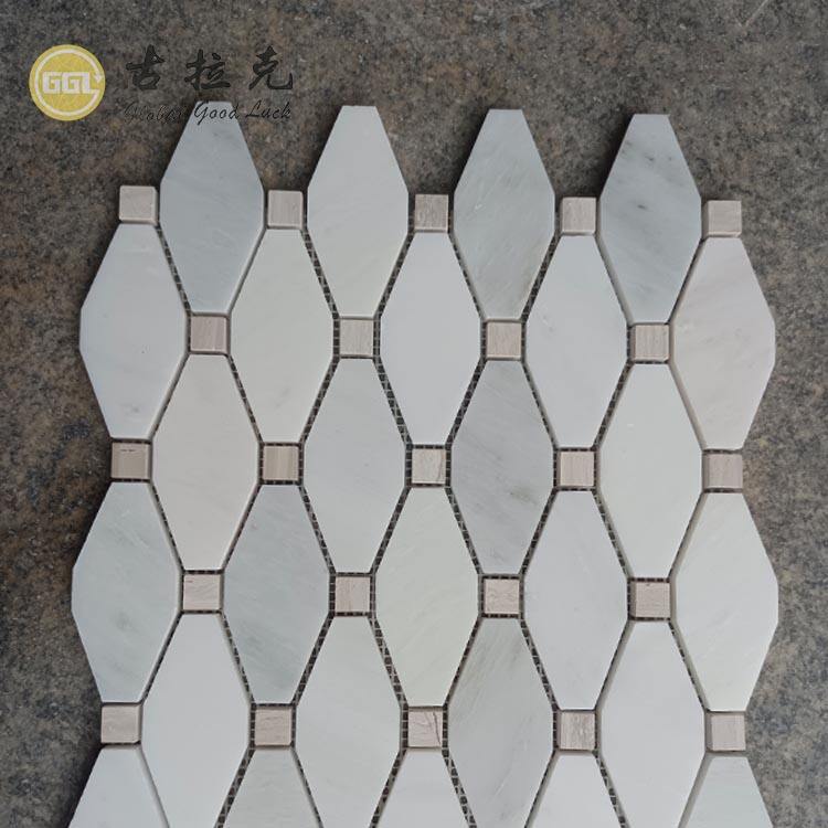 Colorful Bottle Shape Marble Octagon Pattern Mosaic Tile White With Brown Dots Mosaic Tile For Bathroom Kitchen Wall Decor