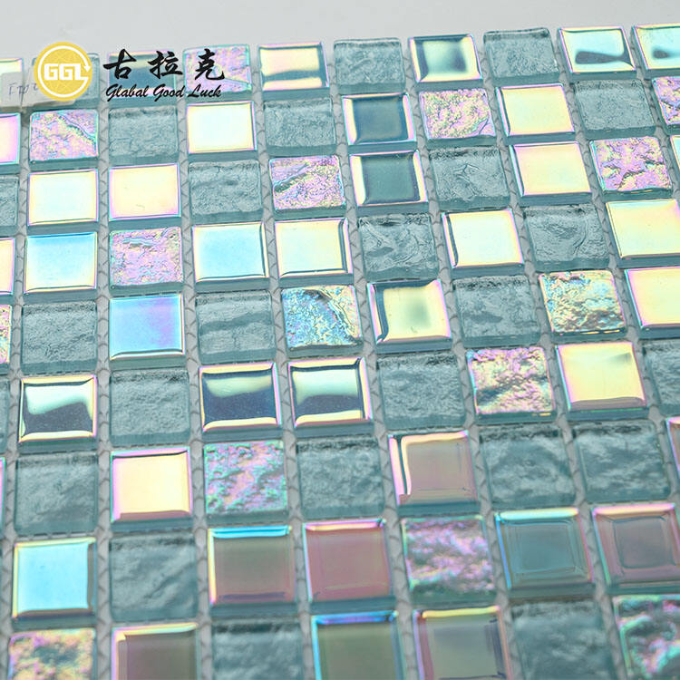 Light Blue Glass Mosaic Tile Iridescent Shine Tile for Swimming Pool Decor