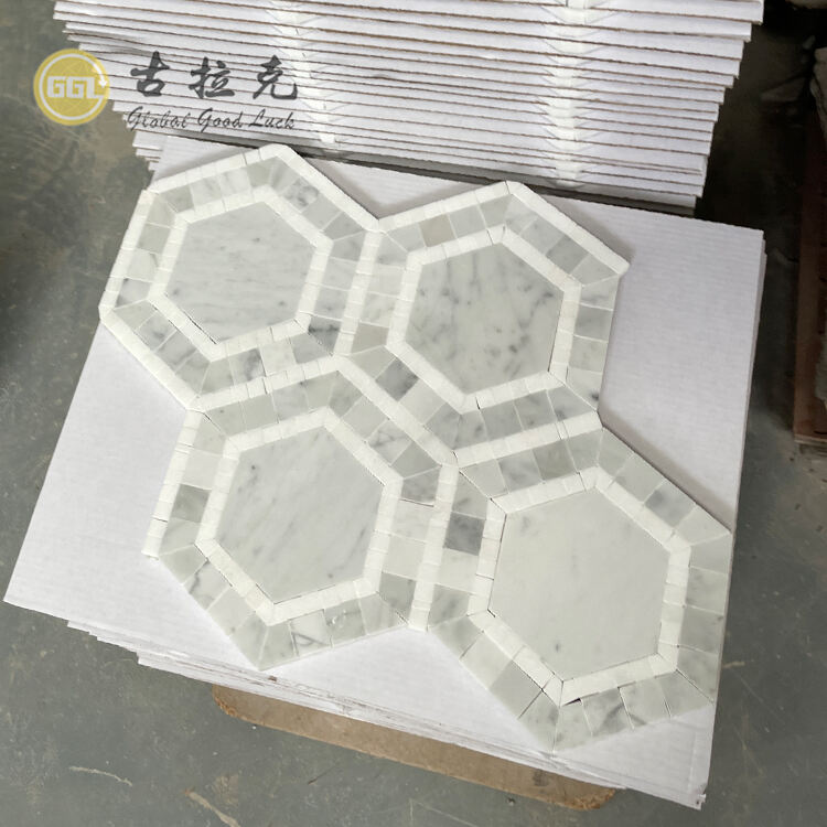 Light Gray Mix White Edge Marble Tile Hexagon Shape Marble Mosaic Tile For Home/Villa/Office Floor And Wall Decor