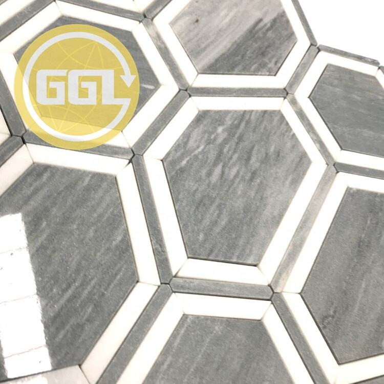 Big Size Irregular Shape Marble Tile Polished Gray Mix White Lines Marble Mosaic Tile for Home/Villa/Hotel Wall Floor Decor