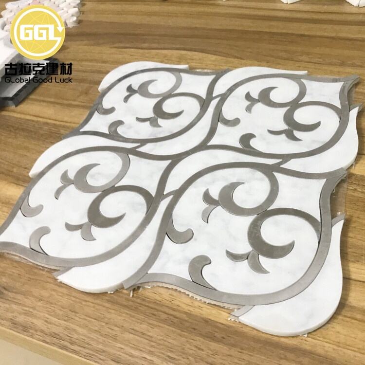 Carrara White lnlay Stainless Steel Mosaic Marble Bianco Metal Mosaic Tile