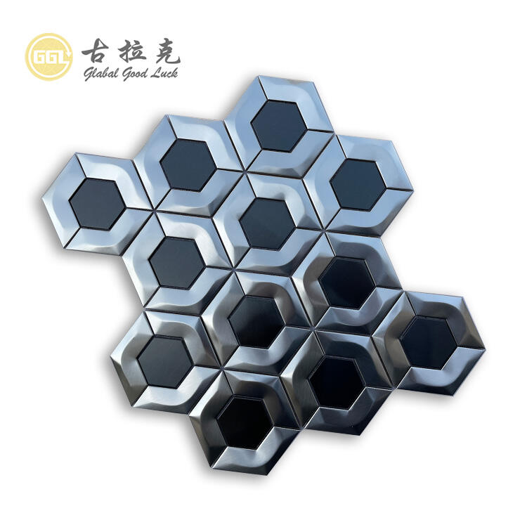 3D Stainless Steel Mosaic Backsplash Hexagon Silver Metal Mosaic Tile