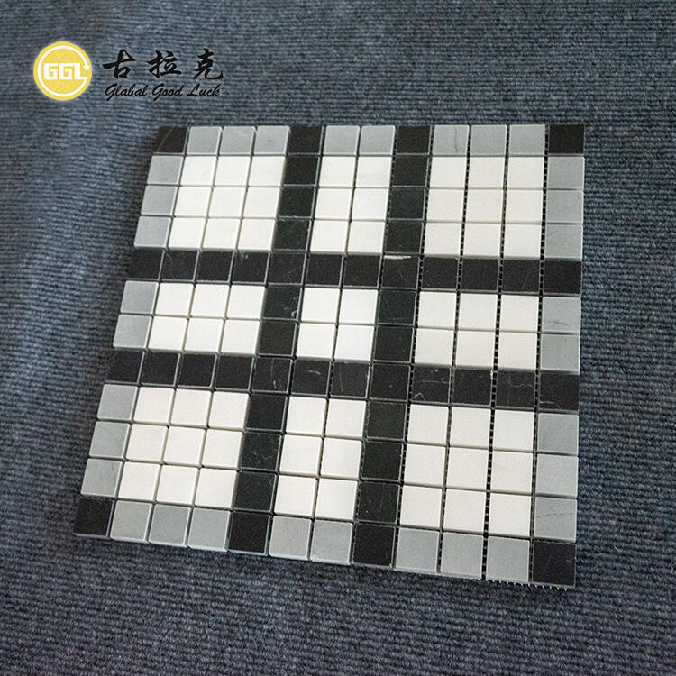 Black Mix White Gray Square Marble Stone Mosaic Tile for Floor Decor