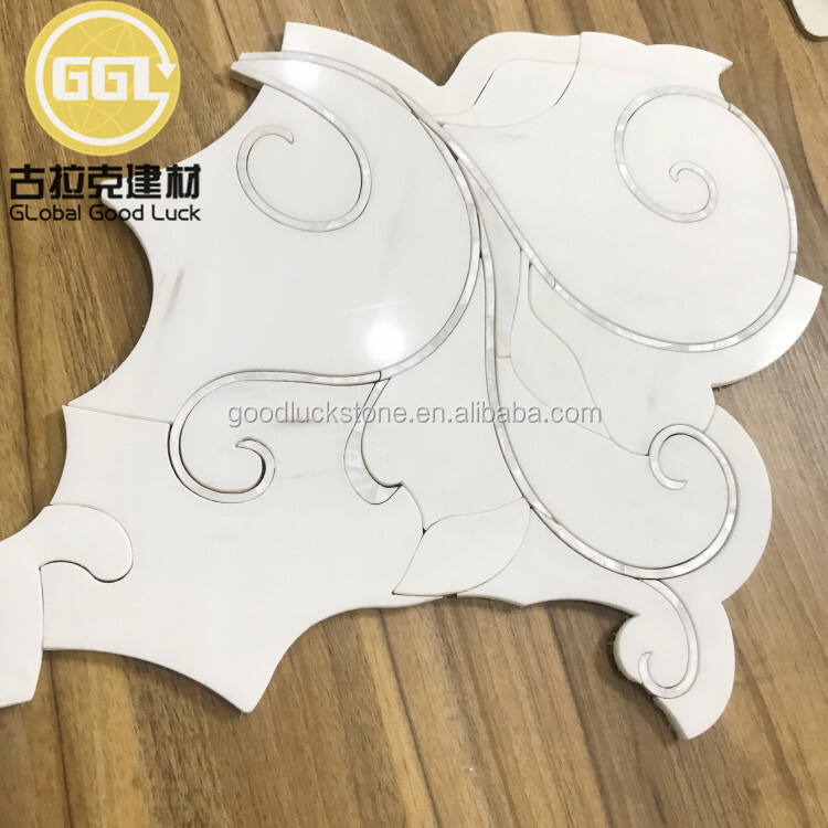 Interior Decoration Flower Marble Shape Mix Shell Pattern Waterjet Mosaic Tile