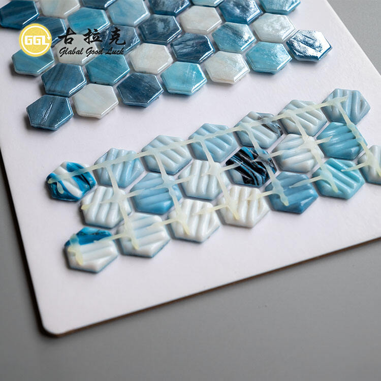 Hot Melt Bule and White Glass Mosaic Tile Dot-Mounted Swimming Pool Tiles