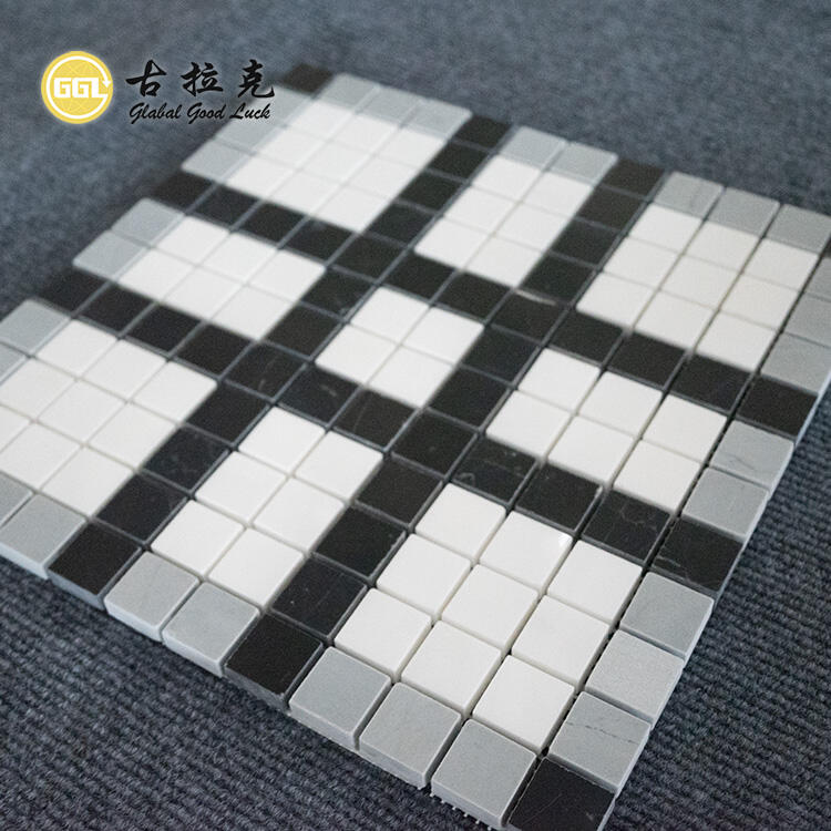 Black Mix White Gray Square Marble Stone Mosaic Tile for Floor Decor