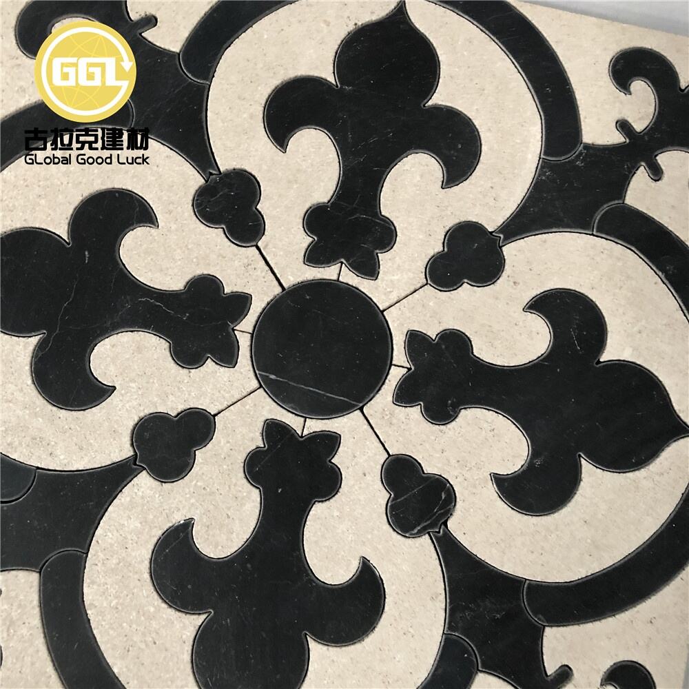 Customized Marble Parquet Feature Flower Waterjet Mosaic Tiles