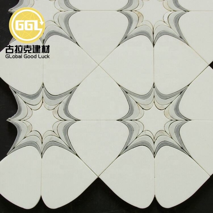 Premium Quality Marble Waterjet Parquet Feature Mosaic Tile Inlay Shell Design