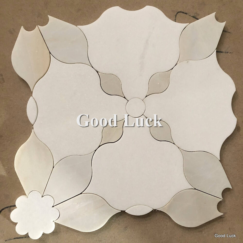 Simple Style White and Beige Waterjet Mosaic Tile