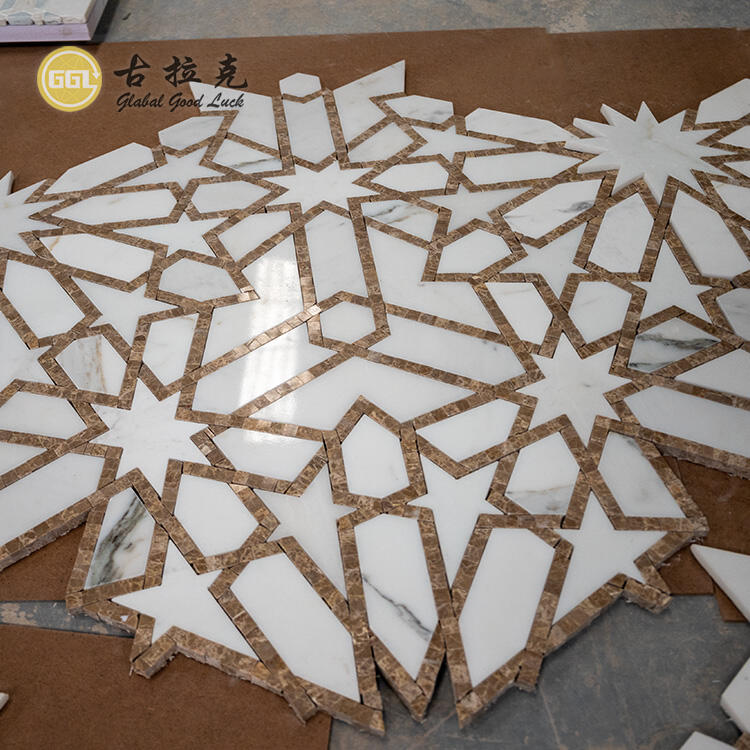 Modern Design Marble Star Parquet Feature Waterjet Mosaic Tile For Wall Decor