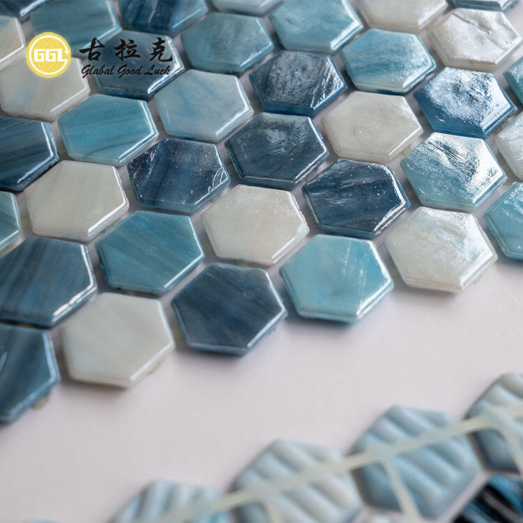 Hot Melt Bule and White Glass Mosaic Tile Dot-Mounted Swimming Pool Tiles