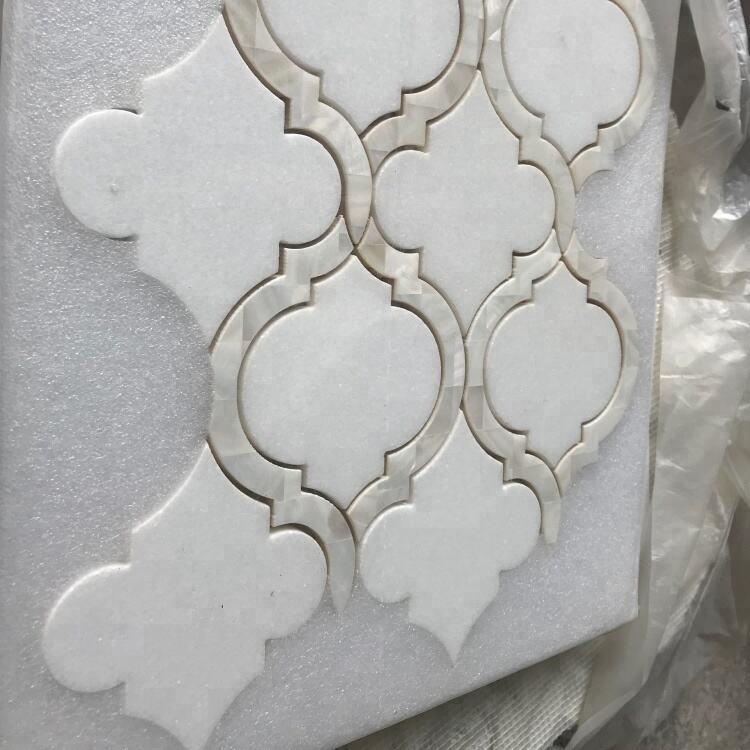 Nature White Shell of Pearl Mix White Mix Thassos White Marble Lantern Shape Mosaic Tile