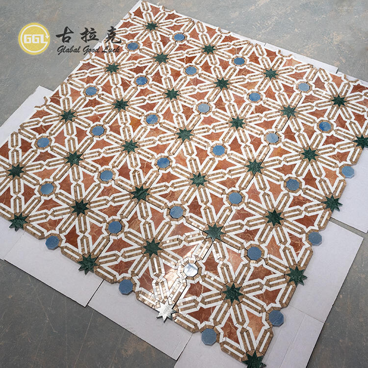 Cutting Star Red and Blue Green Stone Mosaic Tile Wall Floor Water Jet Tile