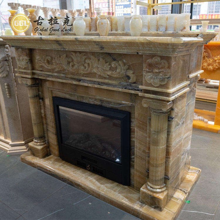 Natural Onyx Stone Fireplace Surround Hand Carving Marble Fireplace Mantel