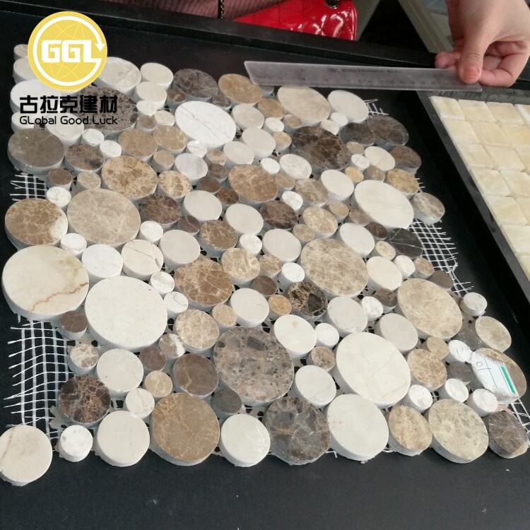 Emperador Dark Mix Light Random Penny Round Shape Mosaic Tile 