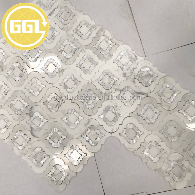 Waterjet Marble Mosaic Tile Lantern Shape White Mother of Pear Shell