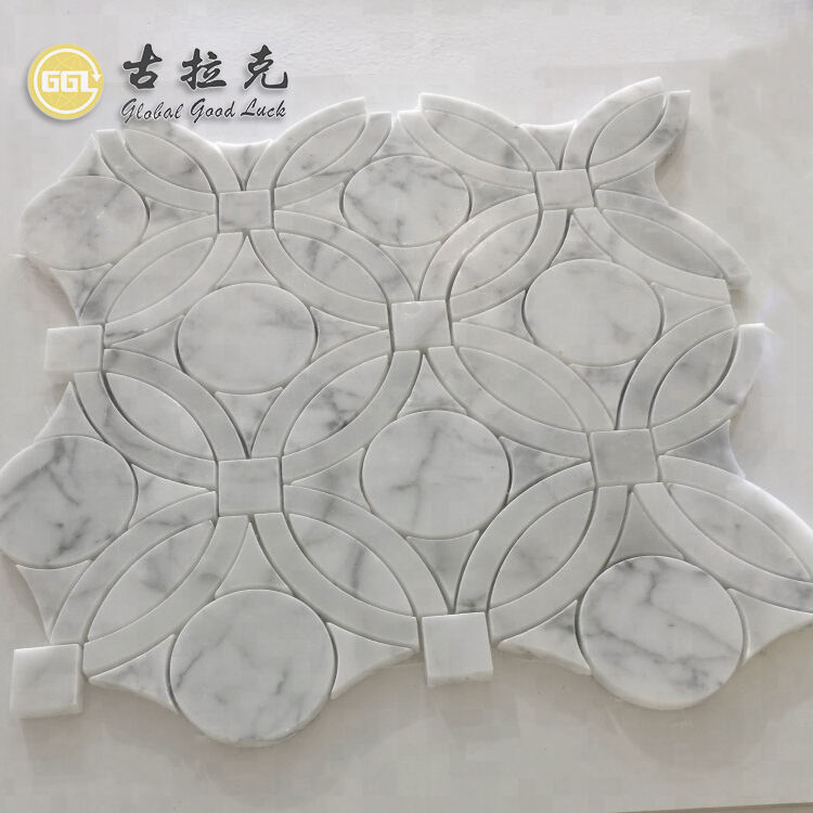 Round Shape Parquet Feature Waterjet Marble Mosaic for Wall Backsplash Decor