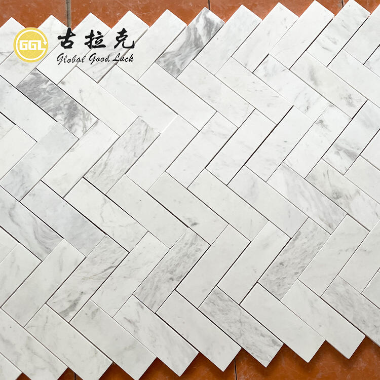 Polished White Marble Herringbone Tile Mosaic for Kitchen Decor