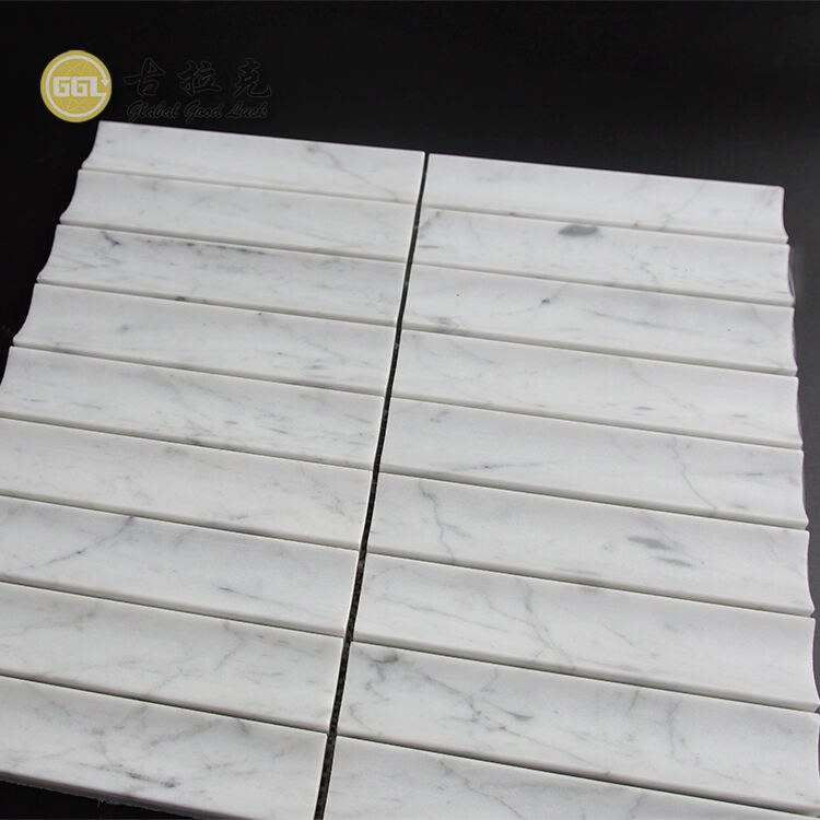 Honed Surface Concave Feature Fluted Tile Carrara White Marble Wall Tiles