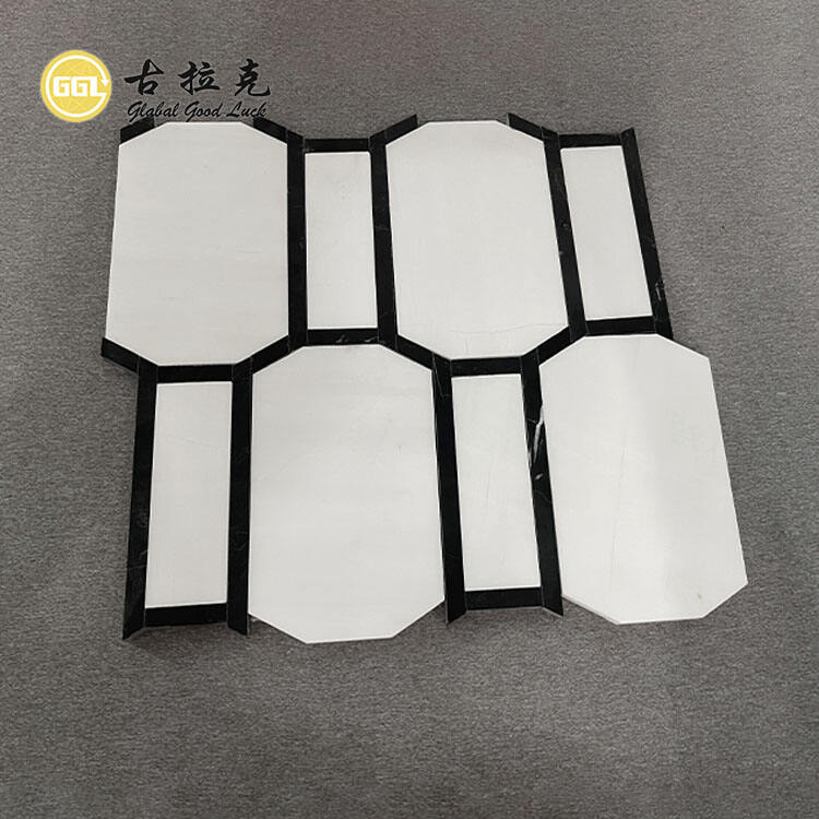 Classic Style Marble Mosaic White Mix Black Marble Mosaic Tile