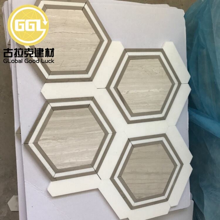 Wood Beige Marble Irregular Hexagon Marble Mosaic Tile