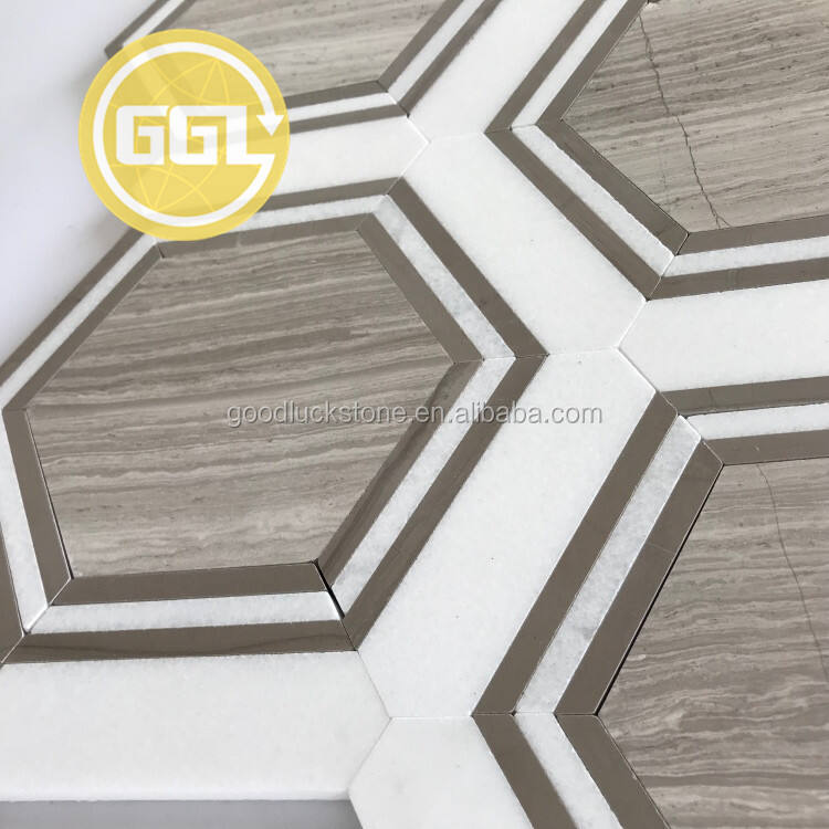 Atypical Marble Mosaic Tile Thassos White With Coffee Color Marble Wood Grain Mosaic Tile for Home/Kitchen Wall/Floor Decor