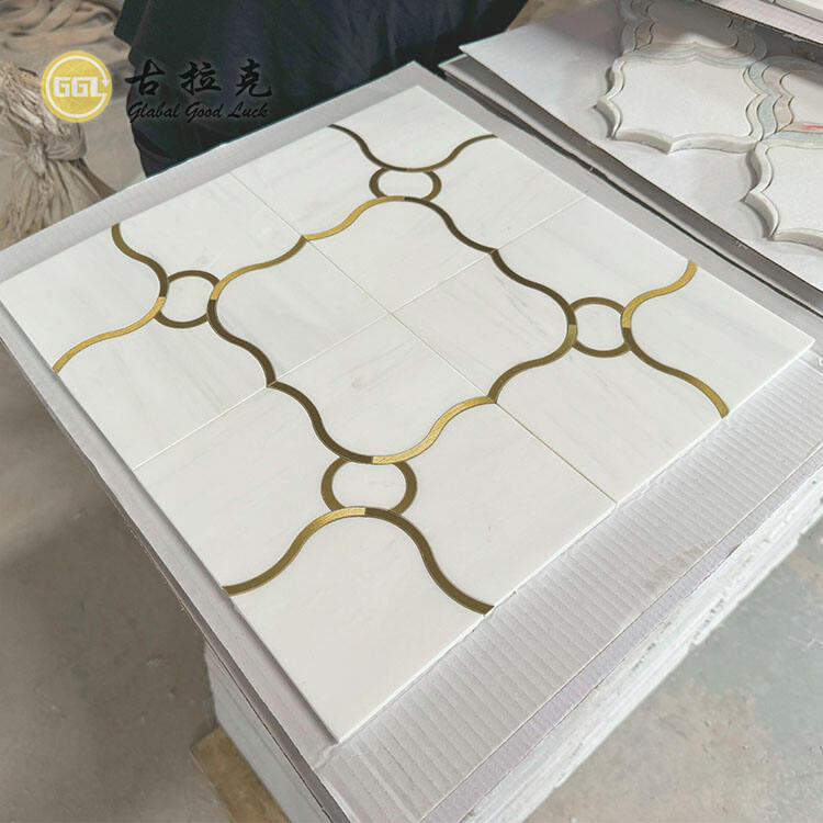 Light Luxury Marble Mosaic Inlay With  Brass Mosaic Tile for  Wall Modern Design