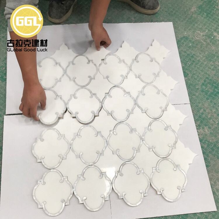 White Mix Mother Of Pearl Shell Waterjet Pattern Tiles Wall Art Marble Mosaic