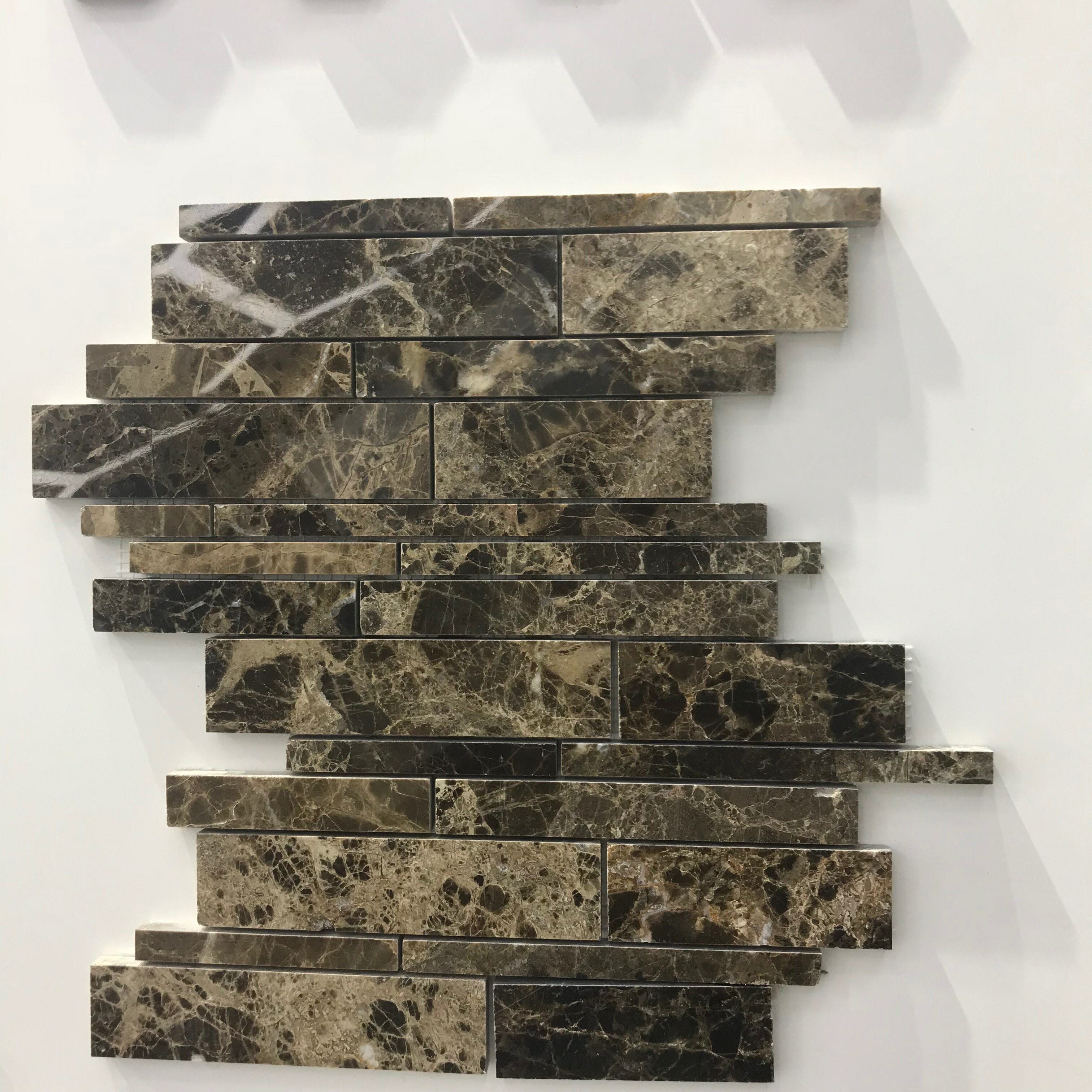 Nature Stone Emperador Dark Marble Random Strip Marble Mosaic Tile