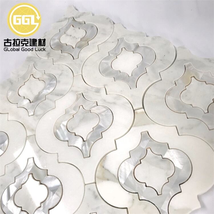 Waterjet Marble Mosaic Tile Lantern Shape White Mother of Pear Shell