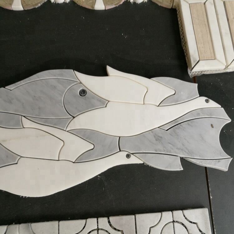 Animal design waterjet mosaic tile marble stone art tile wall decoration