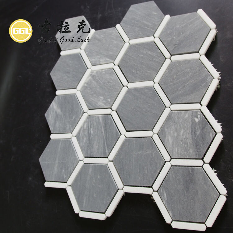 Modern Grey Mix White Marble Hexagon Marble Mosaic Tile for Kitchen Backsplash